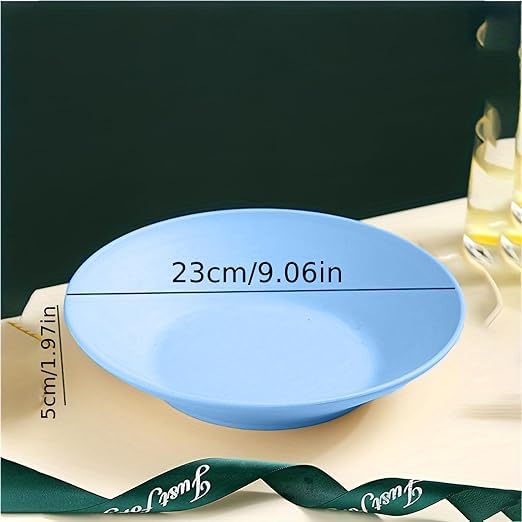 Takositio Wheat Straw Wide Rimmed Soup Bowl Set for Pasta, Italian, Spaghetti, Fancy Dinner etc. Large Plate/Bowls for Everyday & Restaurant Use, Large Flat Rim (Blue, Pack of 2) - Image 3