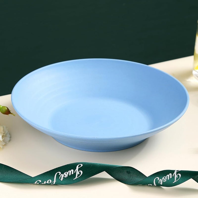 Takositio Wheat Straw Wide Rimmed Soup Bowl Set for Pasta, Italian, Spaghetti, Fancy Dinner etc. Large Plate/Bowls for Everyday & Restaurant Use, Large Flat Rim (Blue, Pack of 2) - Image 2