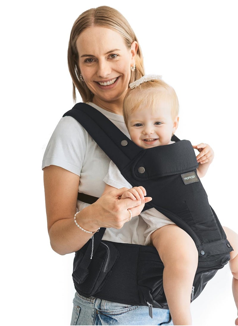 Momcozy Baby Carrier with Hip Seat, 2-in-1 Forward-Facing Carry for Active Babies, Detachable Hands-Free Infant Carrier up to 44lbs, All Seasons Toddler Carrier Fits Waist Sizes up to 47 Inches  - Image 1