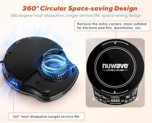 Nuwave موقد نوفايف دقيق بالحث، زجاج سيراميك مقاوم للكسر بحجم 10.25 بوصة، ملف تسخين بحجم 6.5 بوصة، 45 درجة حرارة من 100°F إلى 500°F، 3 إعدادات للطاقة 600 و 900 و 1300 واط - Image 4