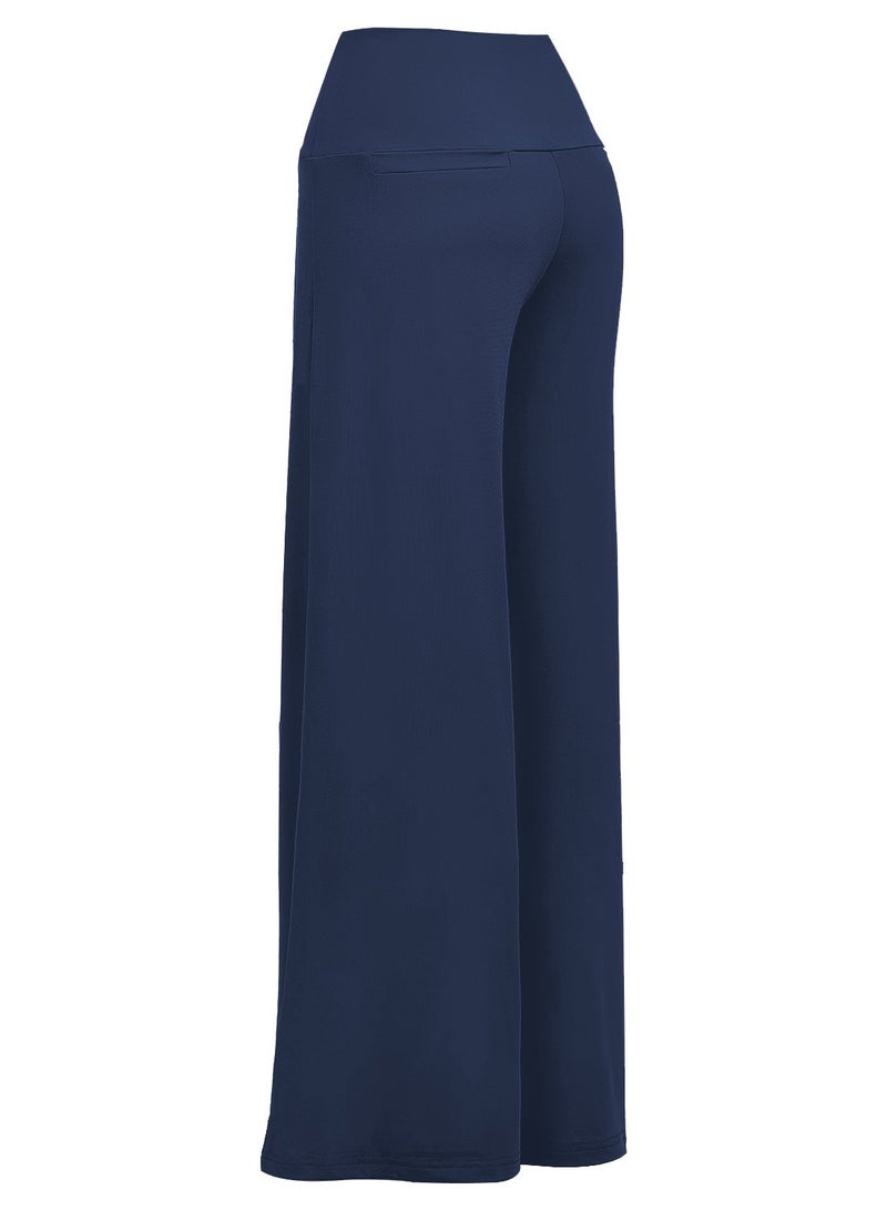 Arolina Women's Stretchy Wide Leg Palazzo Lounge Pants Casual Comfy High Waist Palazzo Pants Navy Blue - Image 2