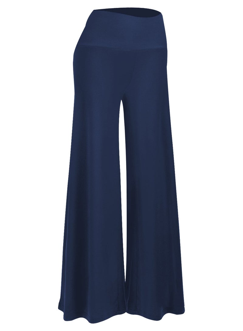 Arolina Women's Stretchy Wide Leg Palazzo Lounge Pants Casual Comfy High Waist Palazzo Pants Navy Blue - Image 1