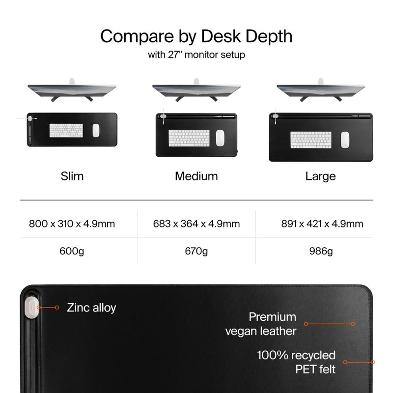 Orbitkey Premium Leather Desk Mat Slim | Multi-Purpose & Waterproof Table Protector Accessory for Work Home Gaming Office Keyboard Mat Organizer | 31.4" L x 12.2" W x 0.19" H, Anti-Slip, Black Finish - Image 5