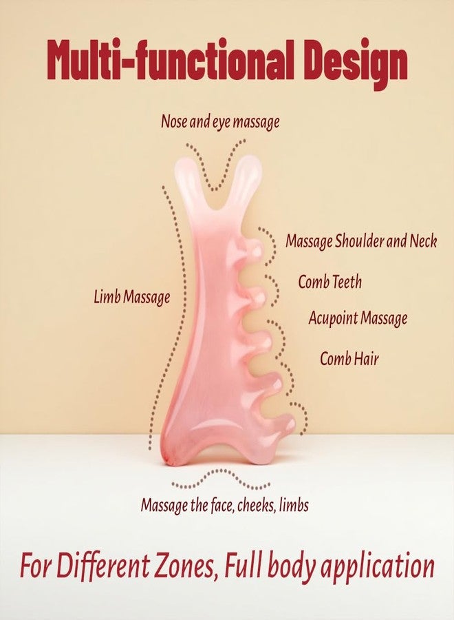 Treayes 2pcs Massage Comb Set, Pink 4-in-1 Gua Sha Tools and Scalp Massage Comb with Handle, Resin and Amber Handmade, for Head Eye Relaxation and Face Body Gua Sha, Valentine's Day Gift - Image 3