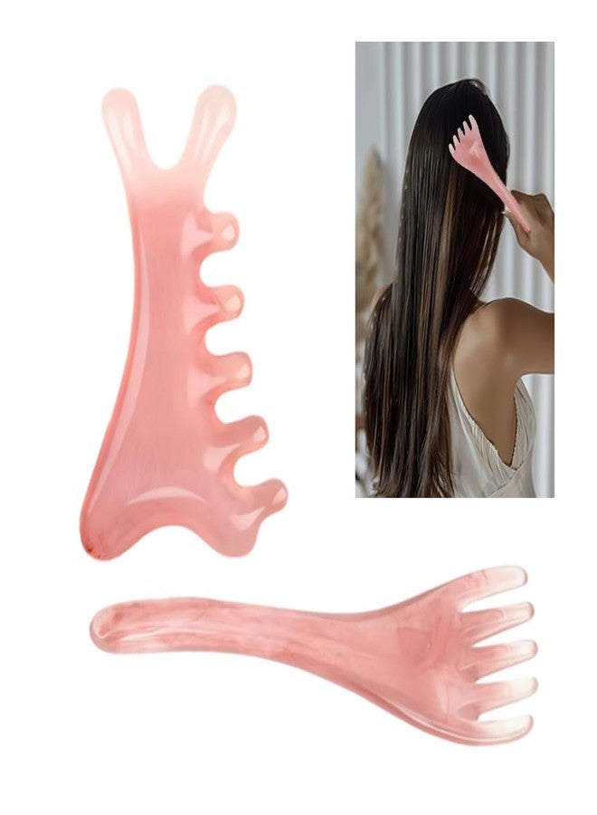 Treayes 2pcs Massage Comb Set, Pink 4-in-1 Gua Sha Tools and Scalp Massage Comb with Handle, Resin and Amber Handmade, for Head Eye Relaxation and Face Body Gua Sha, Valentine's Day Gift - Image 1