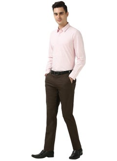Peter England Peter England Men's Slim Fit Full Sleeve Pin-Striped Formal Shirt | Cotton-Rich | Wonder Fabric | Pin Point Oxford Pink  - Image 5