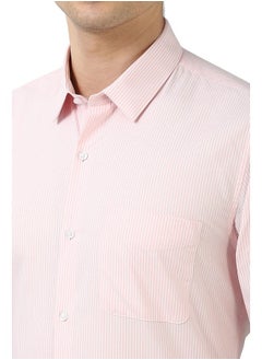 Peter England Peter England Men's Slim Fit Full Sleeve Pin-Striped Formal Shirt | Cotton-Rich | Wonder Fabric | Pin Point Oxford Pink  - Image 4