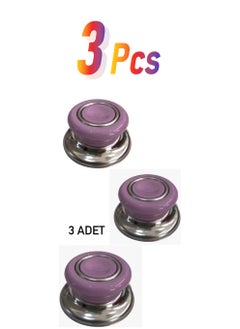 Doğuş Mutfak 3 Pieces Lilac Bagalit Top Glass Pot Lid Handle Suitable for All Pot and Pan Lids 