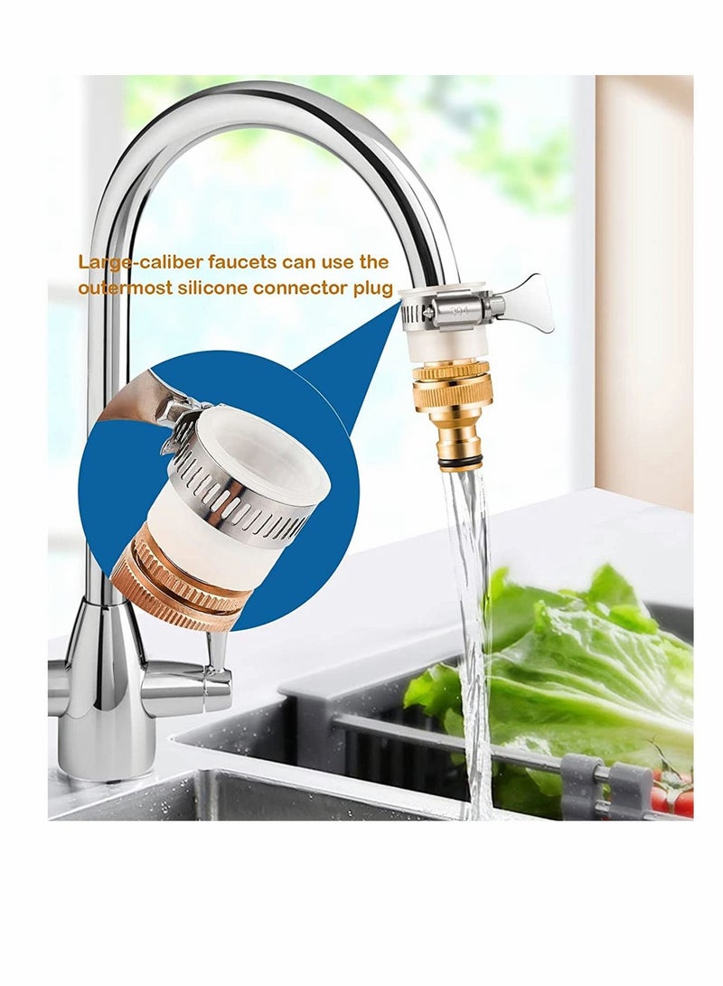 Brass Hose Tap Connector Universal Adapter Faucet Adaptor with 2in1 Female Threaded for Garden Kitchen Shower Irrigation Watering Fitting Pipe