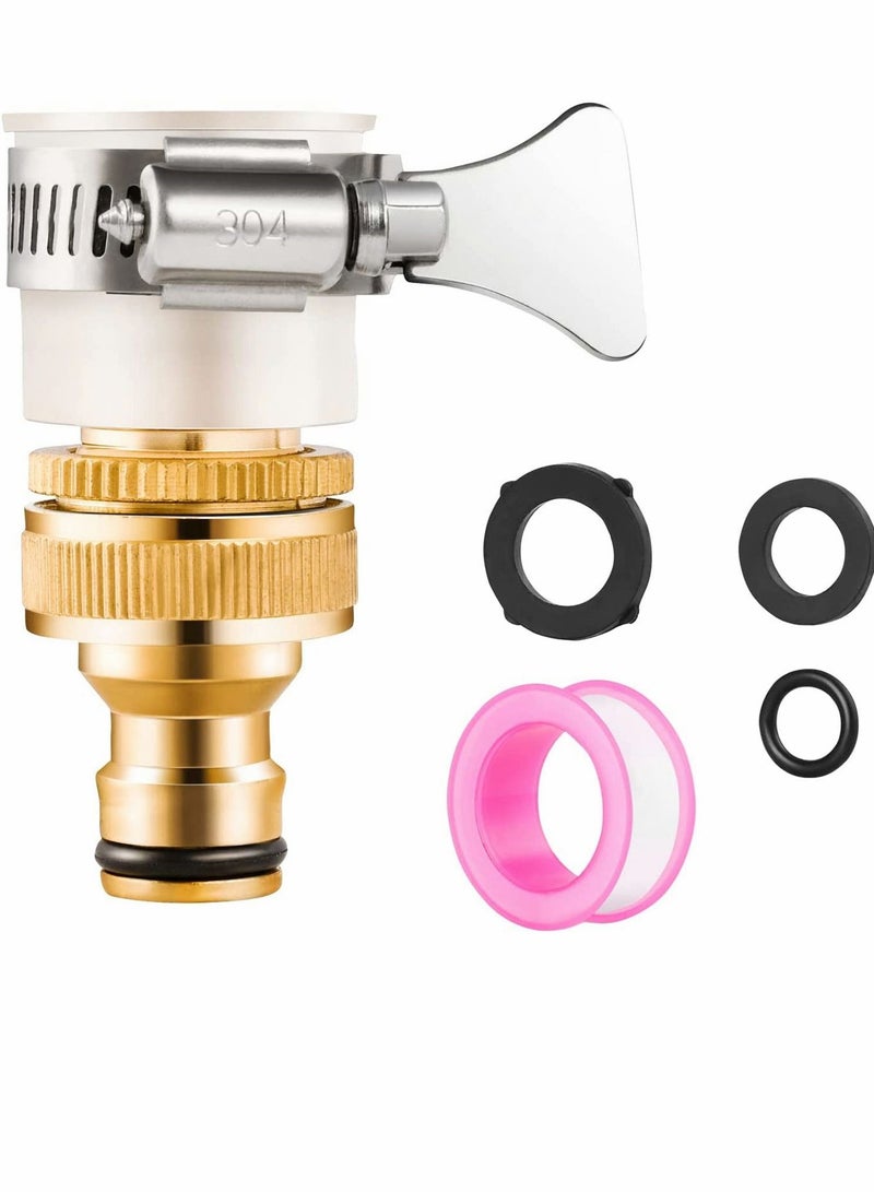 Brass Hose Tap Connector Universal Adapter Faucet Adaptor with 2in1 Female Threaded for Garden Kitchen Shower Irrigation Watering Fitting Pipe