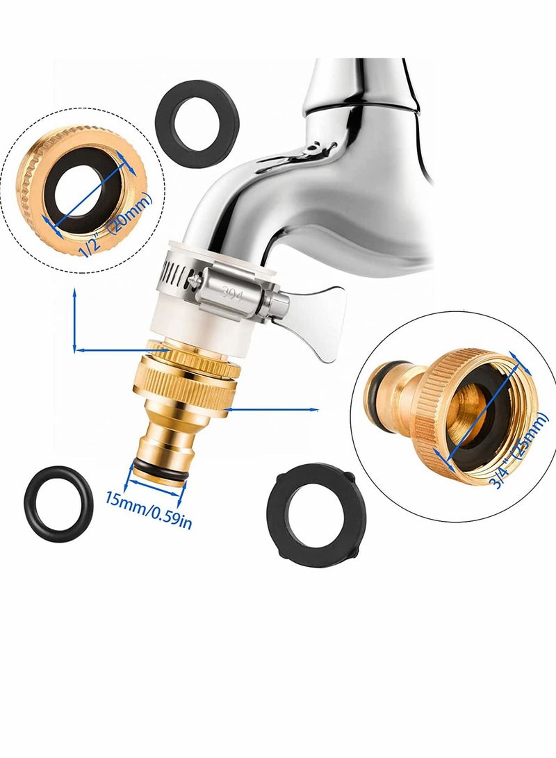 Brass Hose Tap Connector Universal Adapter Faucet Adaptor with 2in1 Female Threaded for Garden Kitchen Shower Irrigation Watering Fitting Pipe