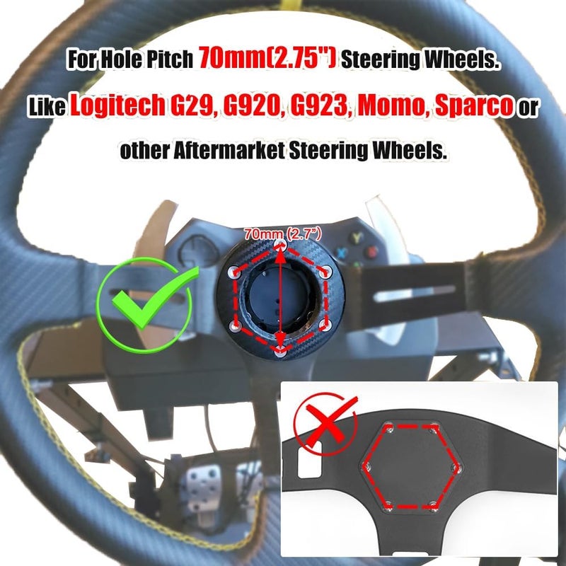 Tbest 70mm Steering Wheel Adapter Plate,Aluminium Alloy Steering Wheel Hub Adapter Replacement For Logitech G25, G27, G29, G920 - Image 3