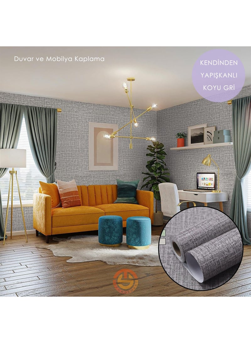 Technosmart 60 cm ×500 cm Self-Adhesive Linen Dark Gray Wallpaper Kitchen Cabinet Table Covering  - Image 1