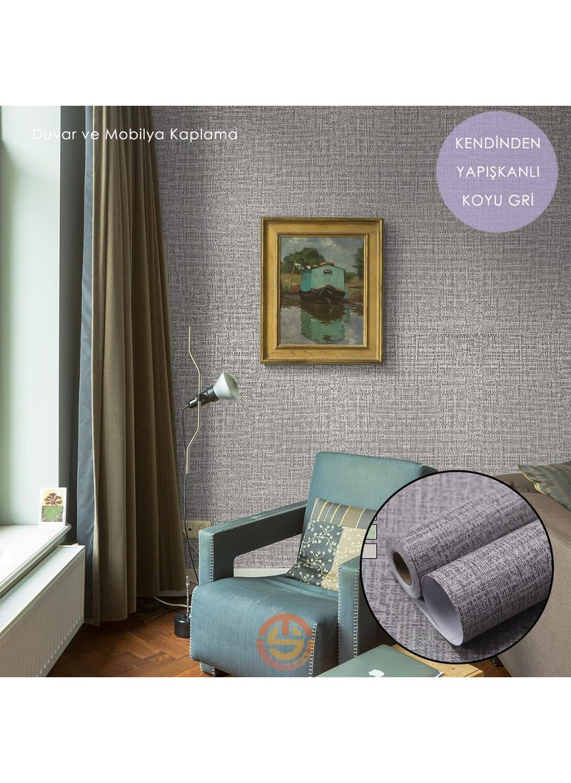 Technosmart 60 cm ×500 cm Self-Adhesive Linen Dark Gray Wallpaper Kitchen Cabinet Table Covering  - Image 4
