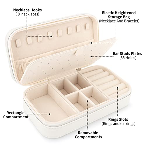 DesignSter Travel Jewelry Box, PU Leather Portable Jewelry Case, Small Jewelry Boxes for Gifts, Travel Jewelry Organizer for Women Rings Earrings Necklaces Bracelets (Beige) - Image 2