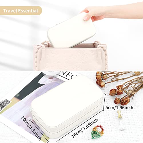 DesignSter Travel Jewelry Box, PU Leather Portable Jewelry Case, Small Jewelry Boxes for Gifts, Travel Jewelry Organizer for Women Rings Earrings Necklaces Bracelets (Beige) - Image 5