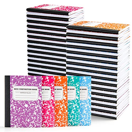 feela 70 Pack Mini Composition Notebook Bulk, Cute Pocket Composition Note Pad, Small Journal Notebooks for Students College School Supplies, 4.5" X 3.25", Narrow Ruled, Black Marble Covers - Image 1
