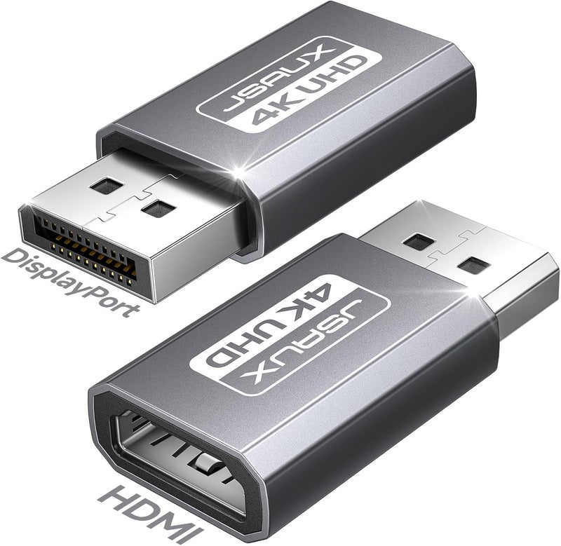 محول 4K DisplayPort إلى HDMI - حزمة من 2، محول من DP للكمبيوتر إلى شاشة HDMI، فيديو UHD 2K@120Hz، 4K@30، محول DP إلى HDTV من ذكر إلى أنثى أحادي الاتجاه، متوافق مع Dell، Lenovo، HP، GPU، AMD - رمادي - Image 1