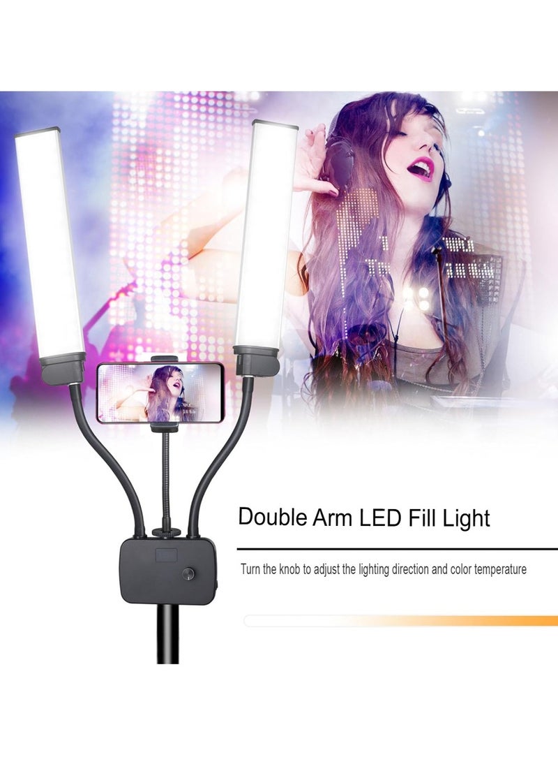 إسكدنيا ضوء LED مزدوج الذراع، ضوء تصوير طويل الشريط، أضواء فيديو LED قابلة للتعتيم، مصباح ضوء مرن للتصوير الفوتوغرافي والفيديو، (ضوء قياسي بالإضافة إلى دعامة قابلة للطي عكسية بطول 1.6 متر) - Image 4