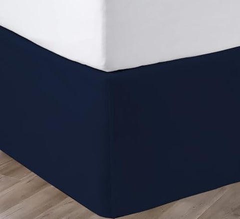 SGI bedding 18 Inch Drop Bed Skirt Queen Size with Platform to Stay in Place Elegant Pleated Design with Split Corners Wrinkle Resistant Fabric for Modern and Stylish Look  Navy Blue