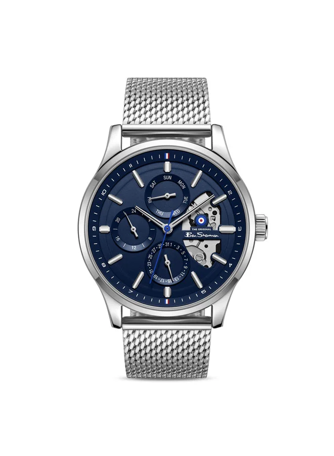 بين شيرمان St Albans Blue Dial Stainless Steel Bracelet Multifunction Watch for Men, 43.5mm