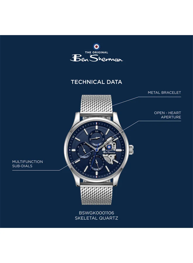 Ben Sherman Blue St Albans Blue Dial Stainless Steel Bracelet Multifunction Watch for Men, 43.5mm for Men | Best Price UAE