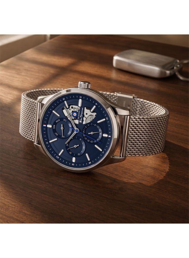 Ben Sherman St Albans Blue Dial Stainless Steel Bracelet Multifunction Watch for Men, 43.5mm - Image 4