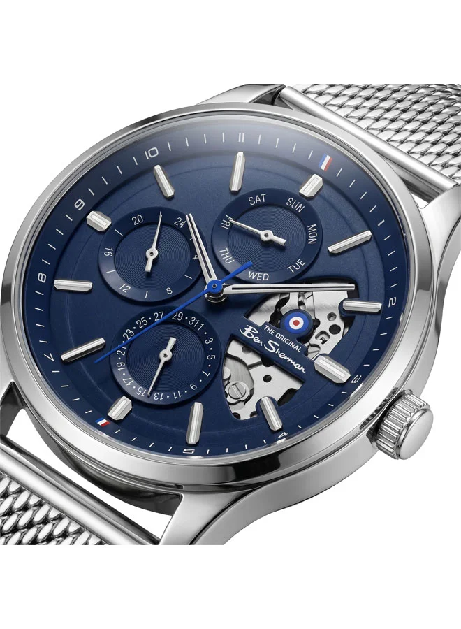 بين شيرمان St Albans Blue Dial Stainless Steel Bracelet Multifunction Watch for Men, 43.5mm