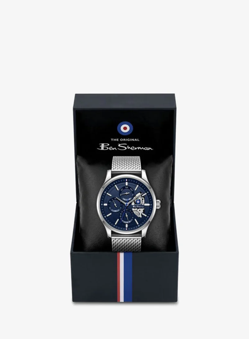 Ben Sherman Blue St Albans Blue Dial Stainless Steel Bracelet Multifunction Watch for Men, 43.5mm for Men | Best Price UAE
