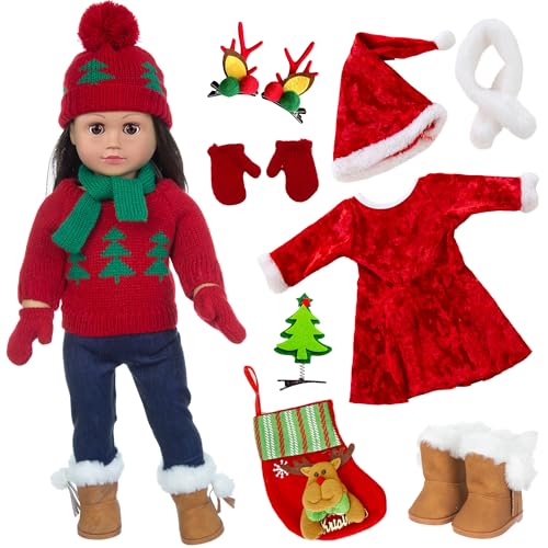 Ebuddy Doll Clothes  Accessories  Christmas Santa Costume Set for 17  18 Inch Dolls Including Xmas Tree Sweater Set - Image 1