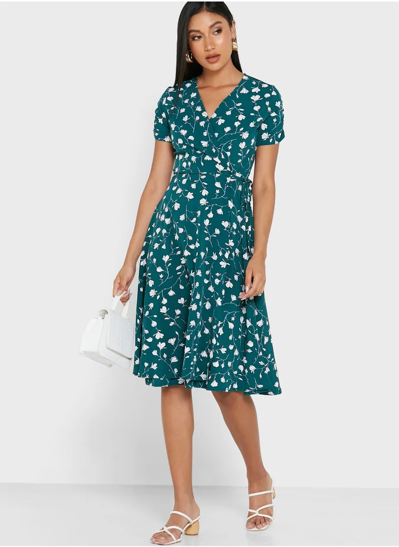 ELLA Printed V Neck Dress