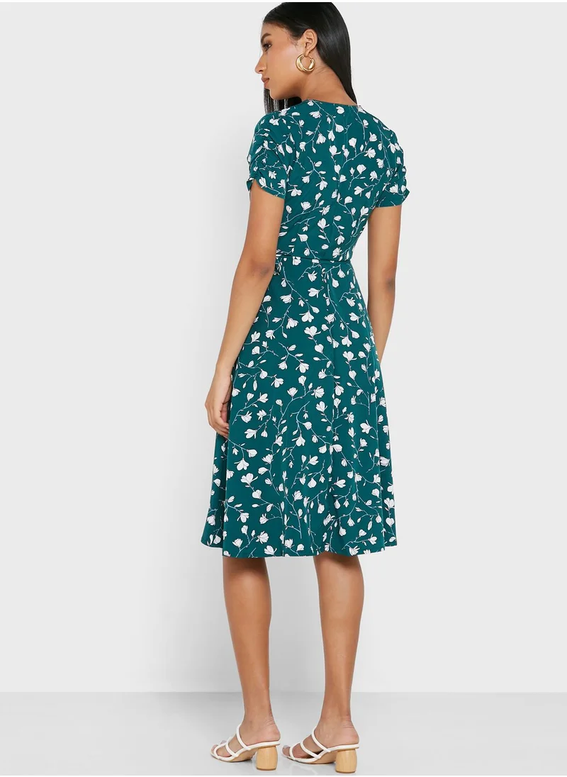 ELLA Printed V Neck Dress