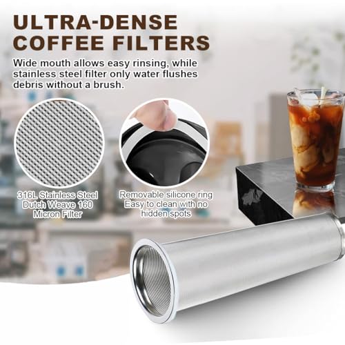 Supvox® 64Oz Cold Blew Glass Kettle Coffee Maker Leaking Proof Lid Design with Handle & Nozzle Cool Water Bottle Iced Coffee Pitcher with Stainless Steel Cone Filter & Cleaning Brush - Image 3