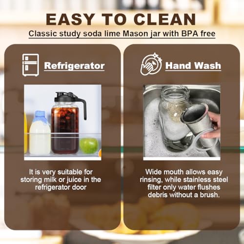 Supvox® 64Oz Cold Blew Glass Kettle Coffee Maker Leaking Proof Lid Design with Handle & Nozzle Cool Water Bottle Iced Coffee Pitcher with Stainless Steel Cone Filter & Cleaning Brush - Image 5