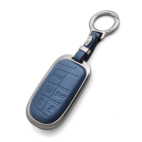 OFFCURVE for Dodge Jeep Key Fob Cover, Car Key Cover Case for Dodge Charger Challenger Dart Journey Durango Grand Caravan RAM Chrysler 200 300 Smart Key Car Accessories Holder Protector, Blue - Image 1