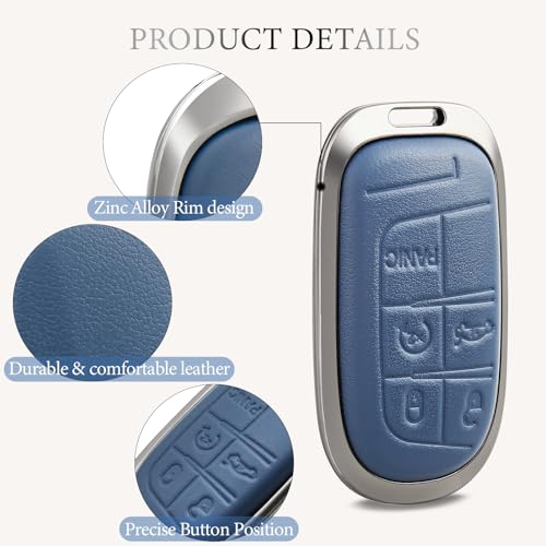 OFFCURVE for Dodge Jeep Key Fob Cover, Car Key Cover Case for Dodge Charger Challenger Dart Journey Durango Grand Caravan RAM Chrysler 200 300 Smart Key Car Accessories Holder Protector, Blue - Image 4