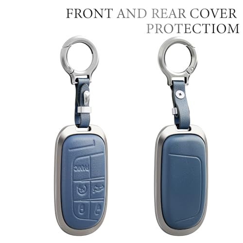 OFFCURVE for Dodge Jeep Key Fob Cover, Car Key Cover Case for Dodge Charger Challenger Dart Journey Durango Grand Caravan RAM Chrysler 200 300 Smart Key Car Accessories Holder Protector, Blue - Image 3