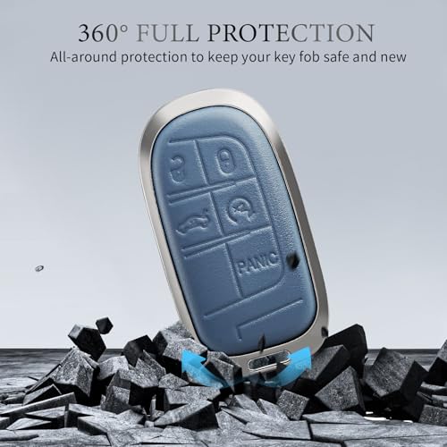 OFFCURVE for Dodge Jeep Key Fob Cover, Car Key Cover Case for Dodge Charger Challenger Dart Journey Durango Grand Caravan RAM Chrysler 200 300 Smart Key Car Accessories Holder Protector, Blue - Image 5