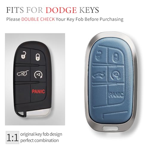 OFFCURVE for Dodge Jeep Key Fob Cover, Car Key Cover Case for Dodge Charger Challenger Dart Journey Durango Grand Caravan RAM Chrysler 200 300 Smart Key Car Accessories Holder Protector, Blue - Image 2