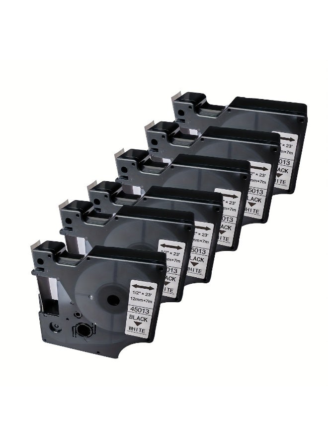 SKY 6-Pcs Compatible 12 mm x 7 meter - 1/2 inch x 23 feet Black on White D1 Label Tape refills 45013 S0720530 for Label Manager LM 160 LM 280 PnP LM 360D Label writer 450 Duo - Image 1