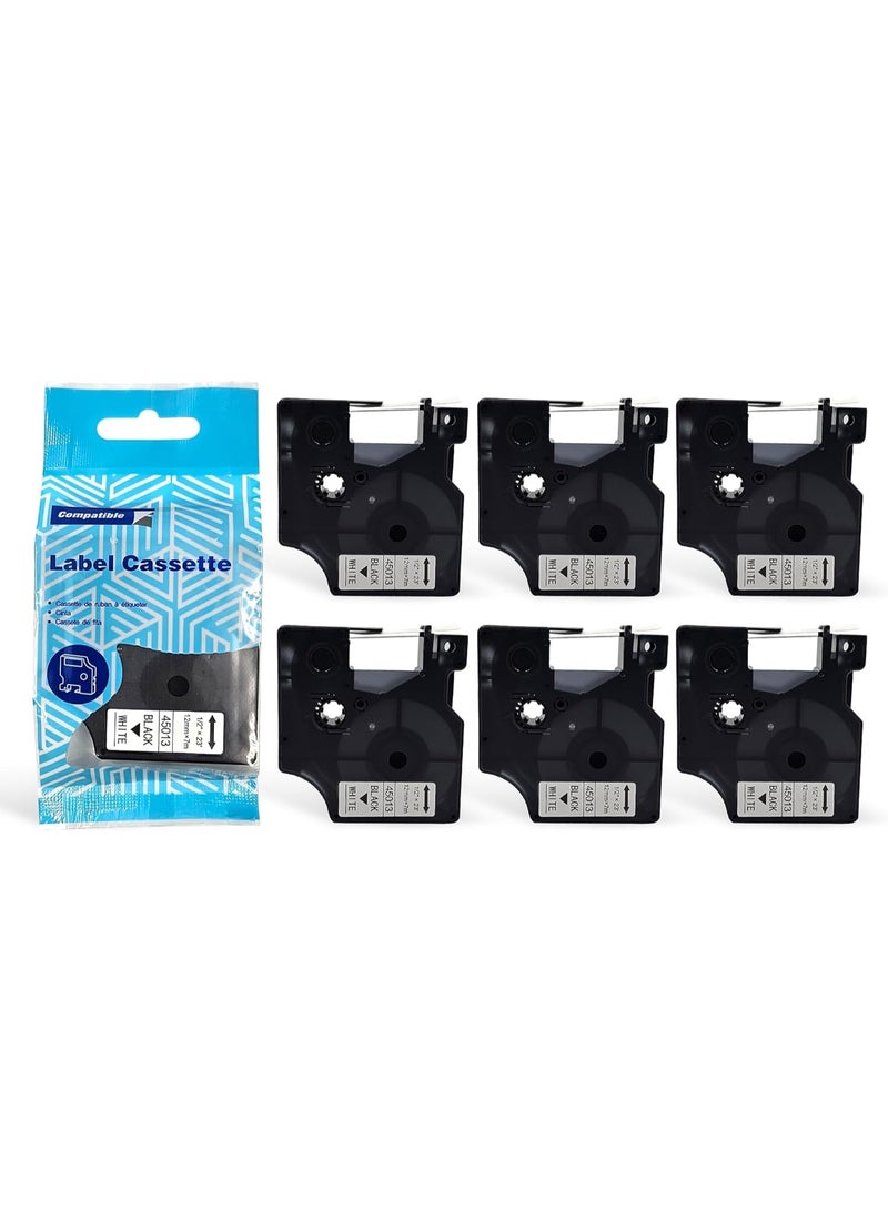 SKY 6-Pcs Compatible 12 mm x 7 meter - 1/2 inch x 23 feet Black on White D1 Label Tape refills 45013 S0720530 for Label Manager LM 160 LM 280 PnP LM 360D Label writer 450 Duo - Image 2