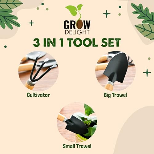 GROW DELIGHT Gardening Tools Kit-4 Pcs (Cultivator, Small Trowel, Big Trowel,Flower Seeds Packet)|Mini Gardening Tools | Home Gardening Tool Set - Image 2