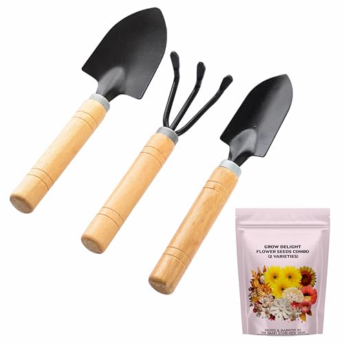 GROW DELIGHT Gardening Tools Kit-4 Pcs (Cultivator, Small Trowel, Big Trowel,Flower Seeds Packet)|Mini Gardening Tools | Home Gardening Tool Set - Image 1
