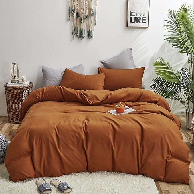 PUMPKIN COMFORTER SET KING SIZE SOLID RUST BEDDING COMFORTERS PLAIN TERRACOTTA KING COMFORTER QUILTS COTTON DUSTY ORANGE BEDDING WOMEN GIRLS PURE BURNT ORANGE BED DARK CINNAMON BROWN SOFT BED