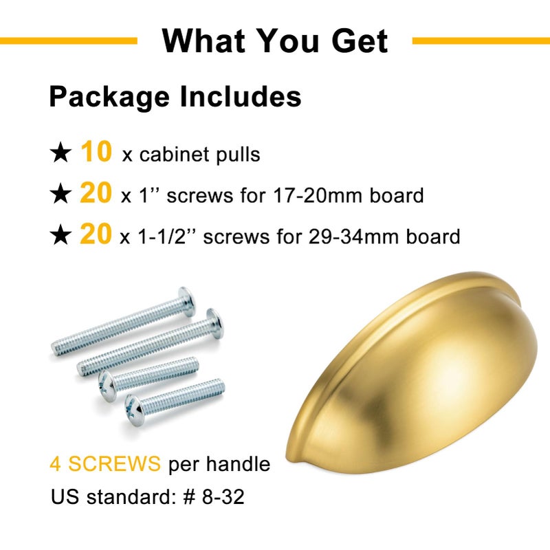 BEROSSA 10 Pack 3 Inch Brushed Gold Cup Drawer Pulls Gold Cabinet Handles Gold Cabinet Pulls for Kitchen Cabinets 1886 Drawers Bedroom Dresser Bathroom Vanity Cupboard - Image 4