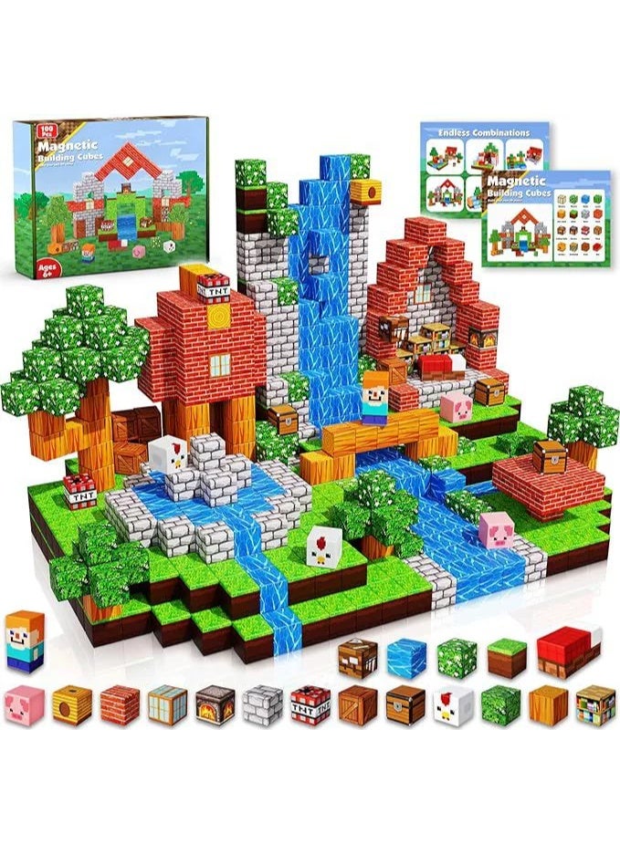 Magnetic Blocks – Build Mine Magnet World & Creative Magnet Cubes Construction Set, STEM Sensory Toys for Kids, Boys & Girls Ages 3-10, Classroom & Birthday Gifts