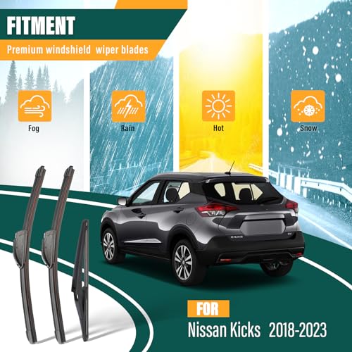 KVQ Windshield Wiper Blades Replacement for Nissan Kicks 2018 2019 2020 2021 2022 2023,Original Equipment Replacement Front Rear Wiper Blade Set - 26" 16" 12" (Set of 3) - Image 2