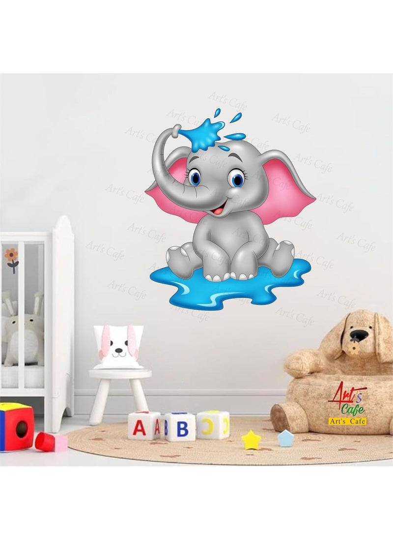 Generic - Art's Cafe | Baby Elephant Bathing 3D Wall Sticker Decorative for Kids Room Play School (17.5 x 20.5 inch) - Image 1