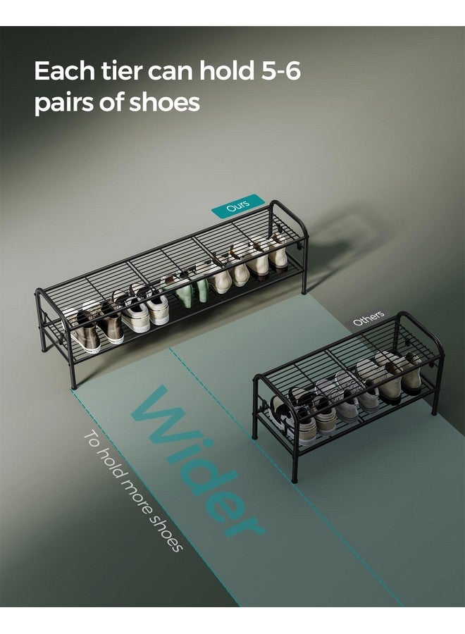 SONGMICS SONGMICS Shoe Rack, 2-Tier Shoe Organizer, Metal Shoe Shelf Storage with 4 Side Hooks, Holds 12 Pairs of Shoes, Height-Adjustable Shoe Rack for Entryway, Hallway, Closet, Easy Assembly, Ink Black  - Image 3