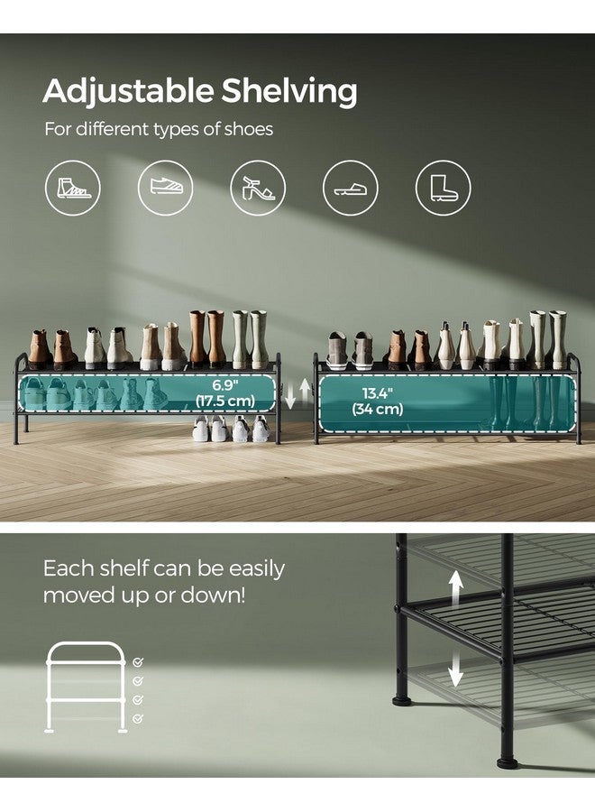 SONGMICS SONGMICS Shoe Rack, 2-Tier Shoe Organizer, Metal Shoe Shelf Storage with 4 Side Hooks, Holds 12 Pairs of Shoes, Height-Adjustable Shoe Rack for Entryway, Hallway, Closet, Easy Assembly, Ink Black  - Image 2